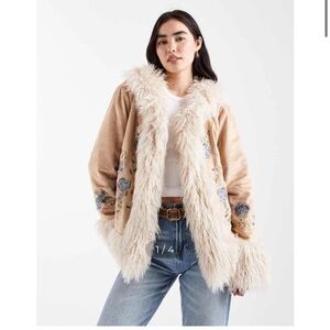 Daisy Street Tan Faux Fur Trim Coat